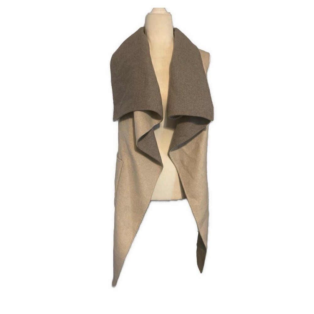 Womens Beige Gray Warm Reversible Vest Jacket Sleeveless Side Pockets Small